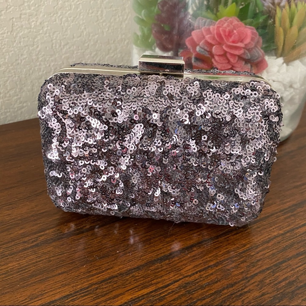 Expression Nyc Hard Structured Sequins Silver Gla… - image 1